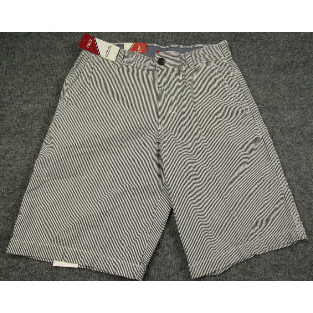Izod‎ Shorts Mens 30 10.5 Blue White Striped Seersucker Chino Preppy Sandy Bay